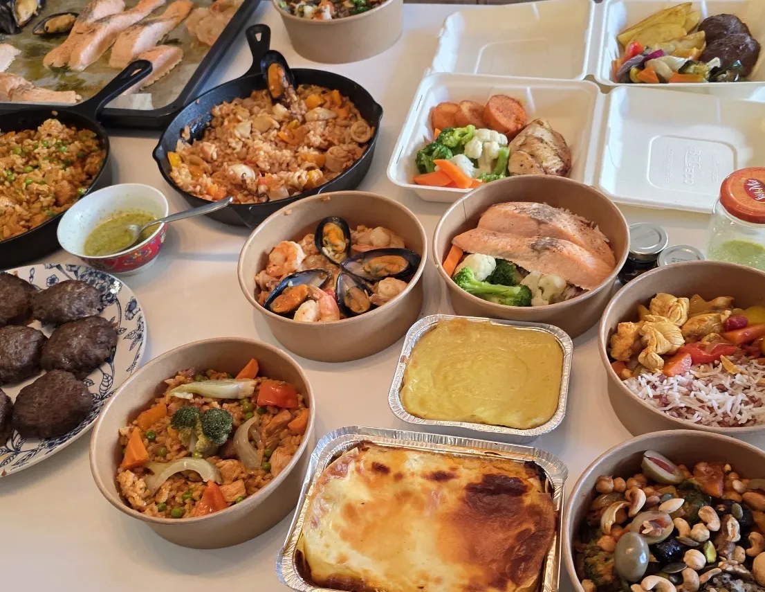 Pafos Chef weekly meals portioned into bowls and trays, ready for delivery